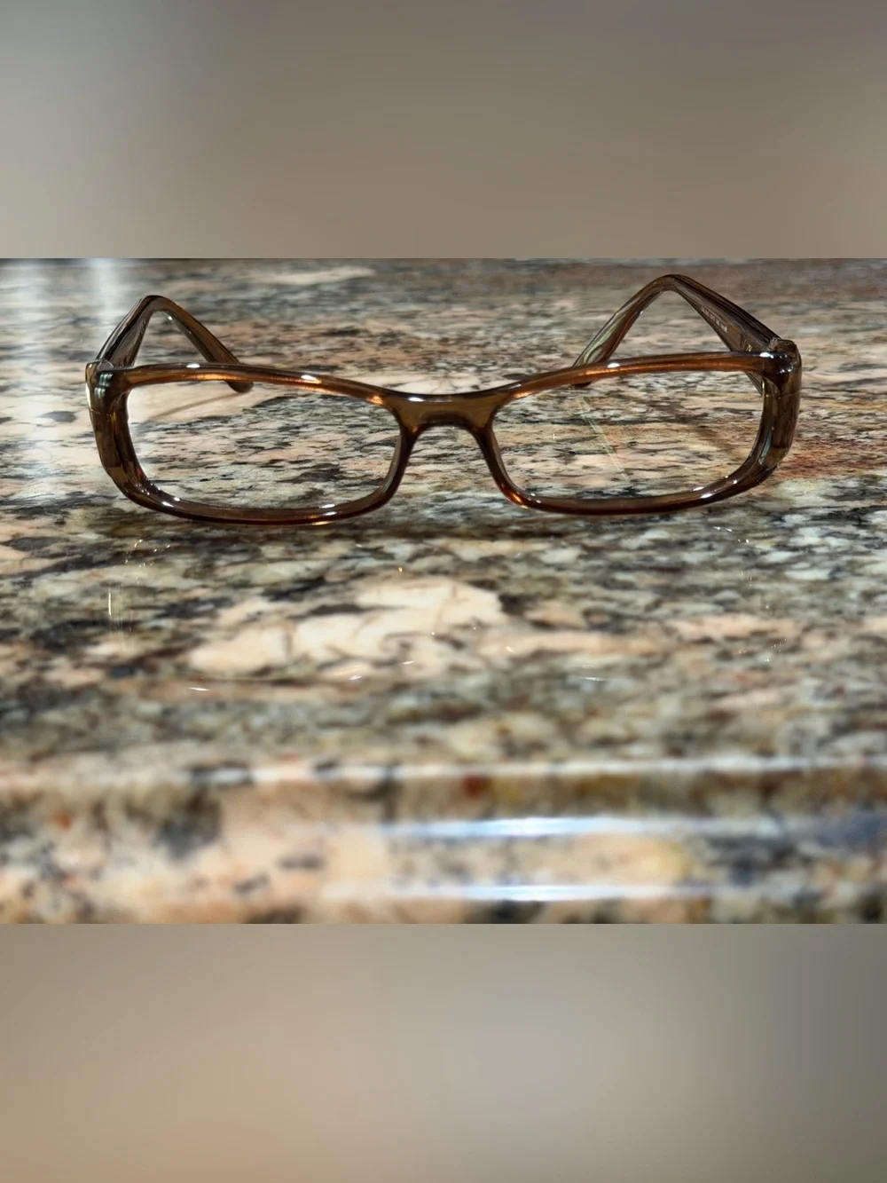 Gucci Transparent Brown Horsebit Rectangle Glasses-NO LENSES